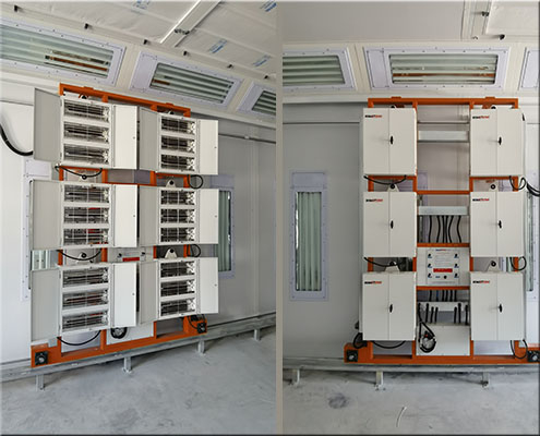moveable IR lamps heating paint booth
